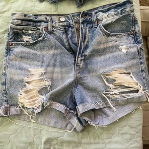 Distressed denim jean shorts